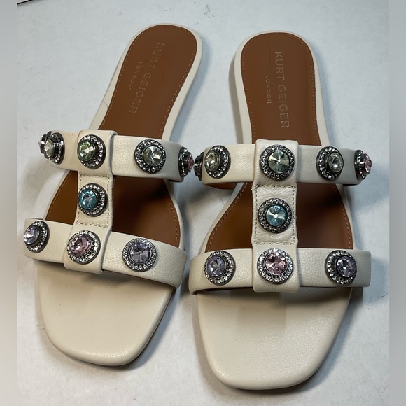 Kurt Geiger Octavia jeweled open toe slide sandals cream 38.5 (8) - Picture 1 of 8